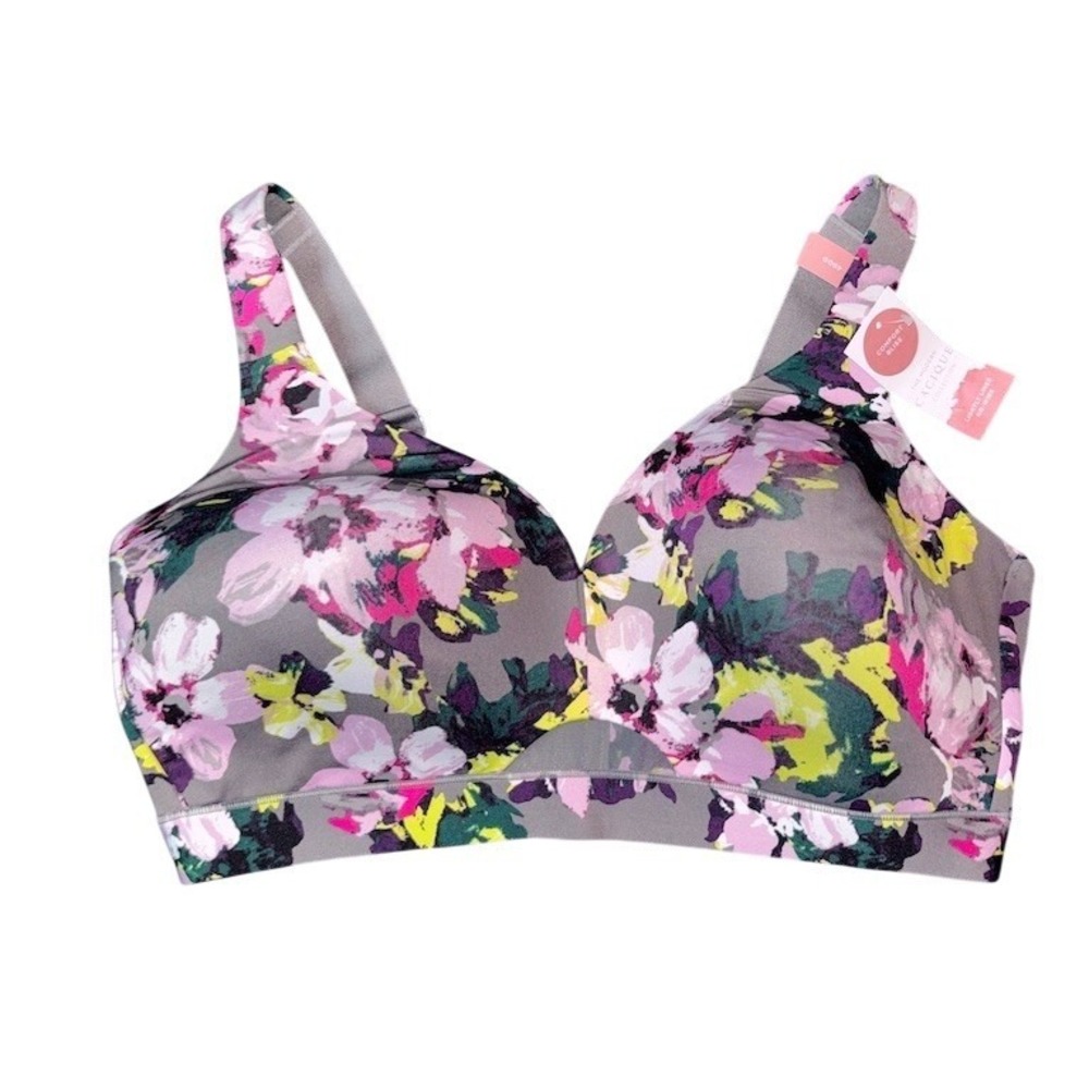 Cacique Lane Bryant Comfort Bliss Wireless Bra 40DDD Gray Pink Floral Lined